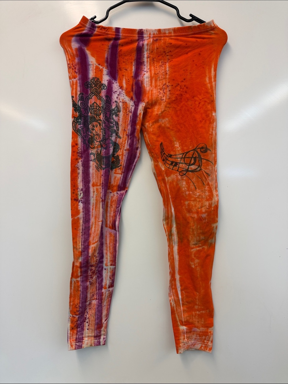 Women's Orange & Purple Tie-Dye Leggings with Graphic Detail
